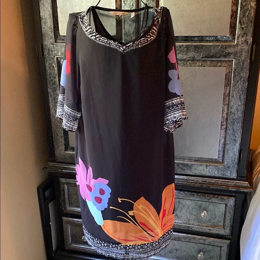 Soft Surroundings Floral Black Dress with Colorful Accents